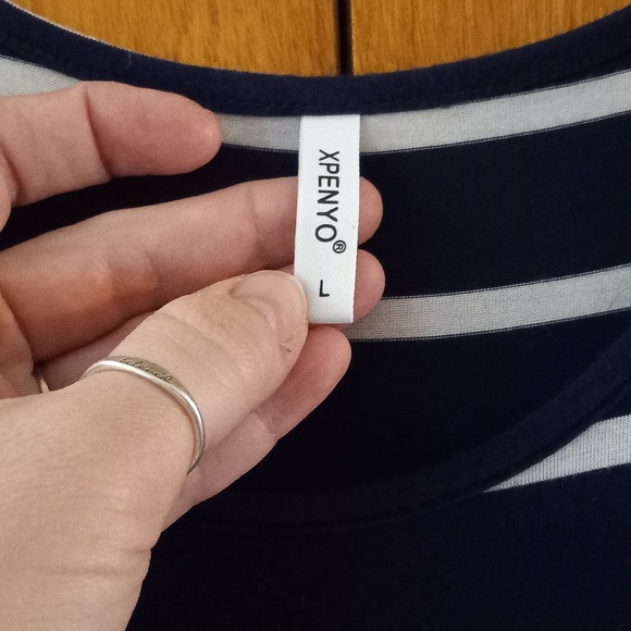 Navy Blue and white striped maxi dress - Picture 2 of 2